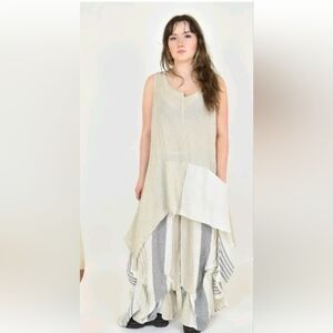 Luukaa beige & Ecru flax linen Asymmetric tunic Top Sz 10